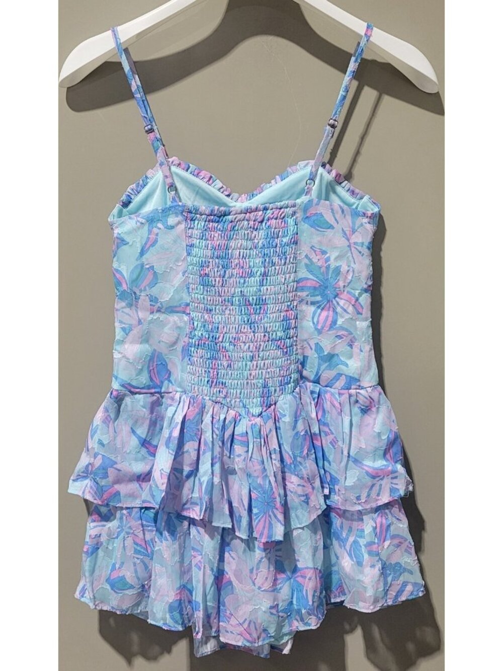 Wild Fable Blue Tropical Floral Tiered Fit & Flare Mini Dress -- Medium 8/10 - Picture 6 of 11